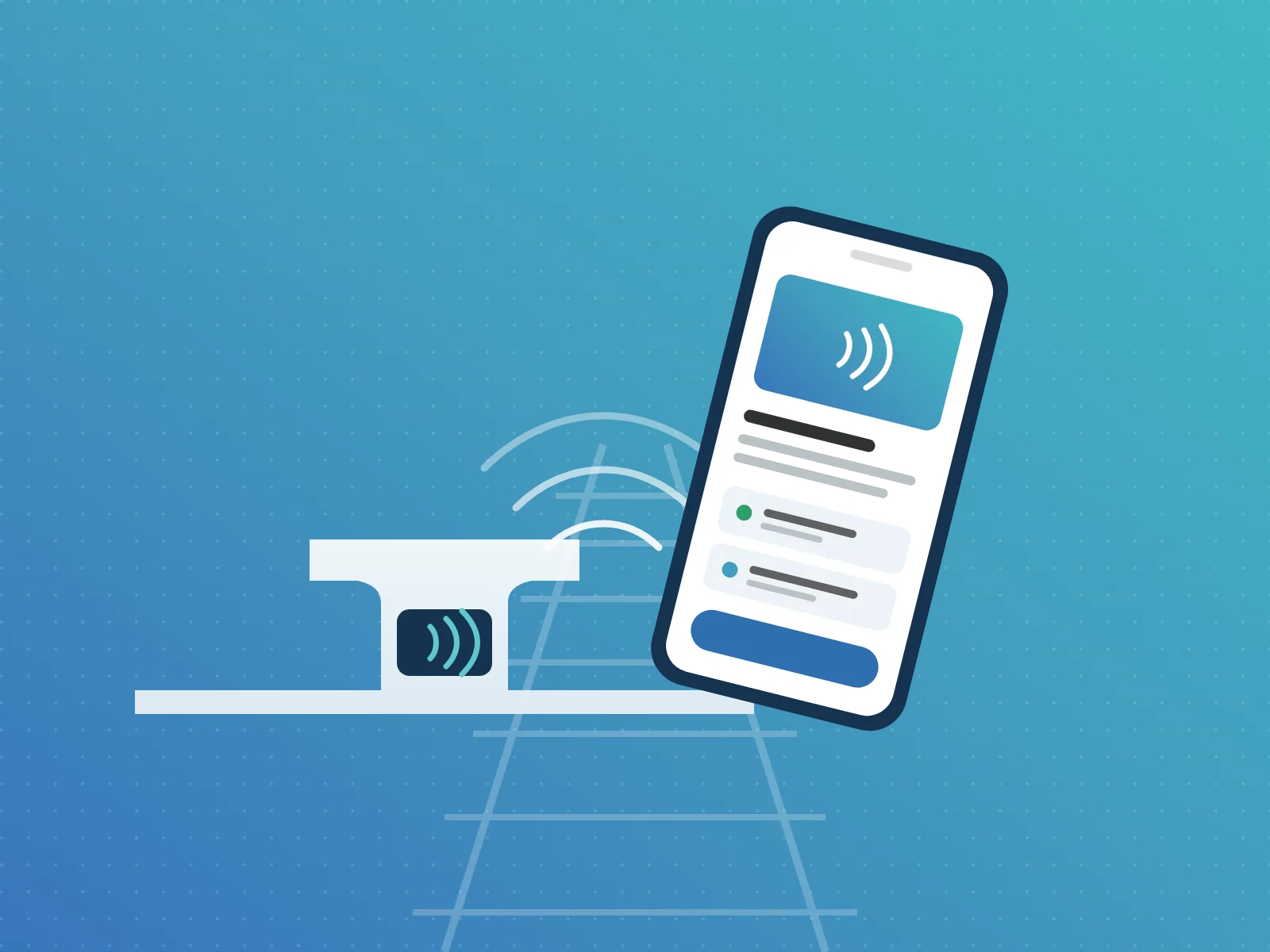 Ilustração: etiqueta NFC num carril lida por um telemóvel